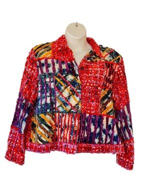 Vintage Minnie's Closet Chenille Jacket Art to Wear Artsy BOHO Women's Size XL